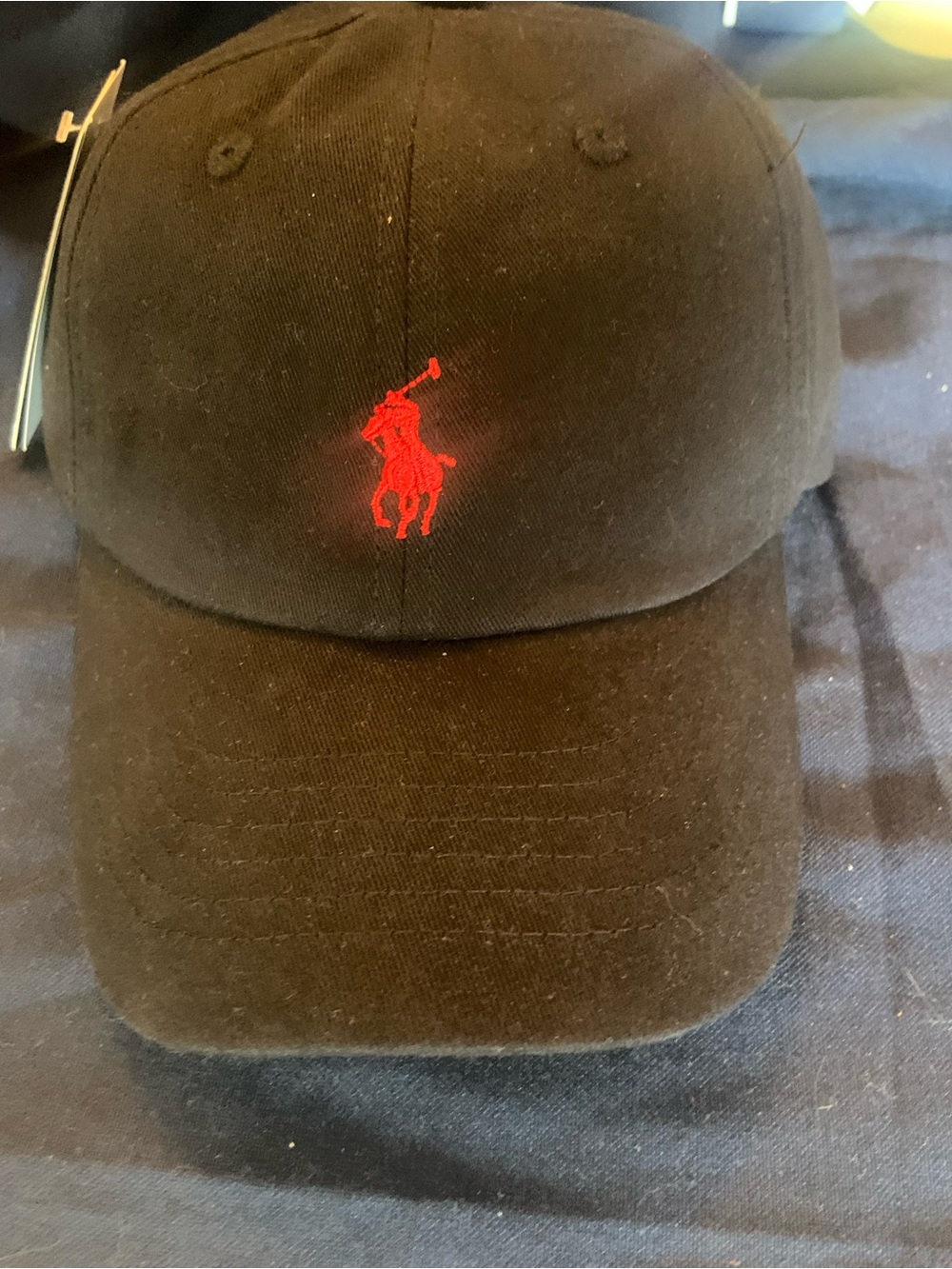 Ralph Lauren Black Cap with Red Polo Player Logo